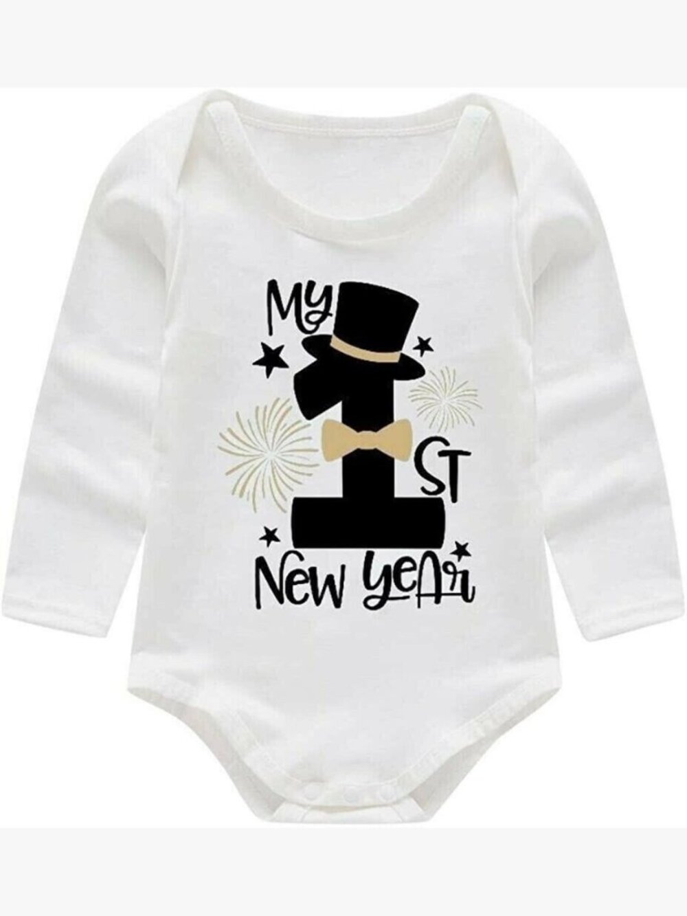 Baby Girl Boy Long Sleeve White Bodysuit Romper MY 1ST NEW YEAR Outfit 6-9 Month